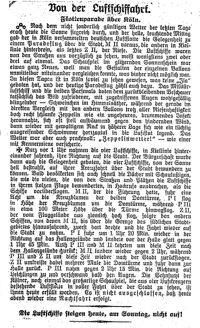 Zeitungsbericht über die Flottenparade der Luftschiffe über Köln im Jahr 1909
