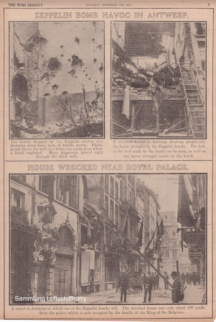 Berichte in englischen Zeitungen zu den Luftangriffen auf Antwerpen