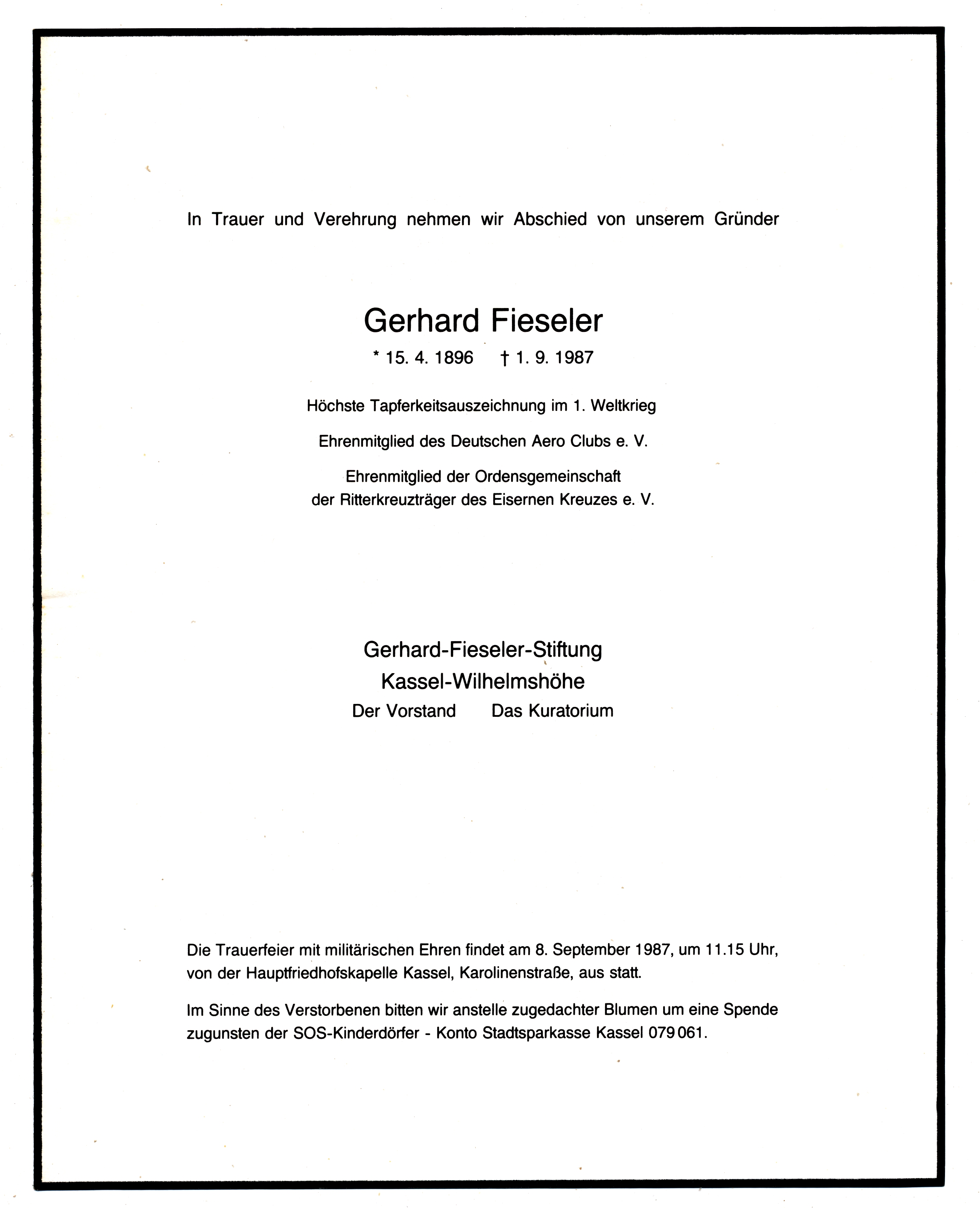 todesanzeige von Gerhard Fieseler