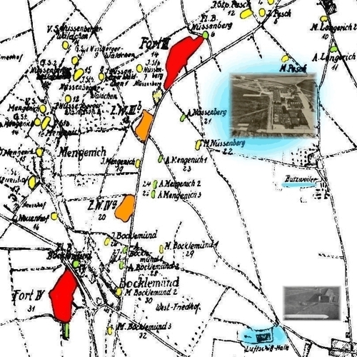 Entfestungskarte der Festung Kln - Mengenischer Front mit Fort III und Butzweilerhof