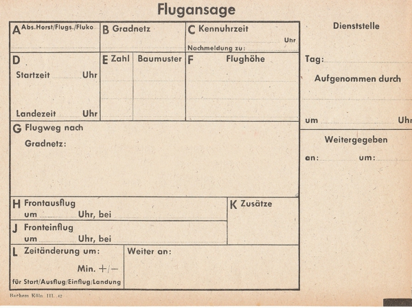 Formular "Flugansage" Flughafen Köln Butzweilerhof 1926