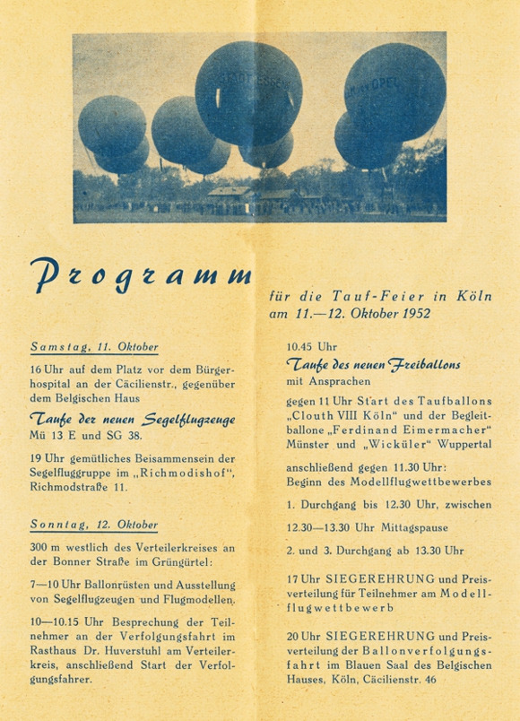 Programm der Taufe des Ballons Clouth VIII