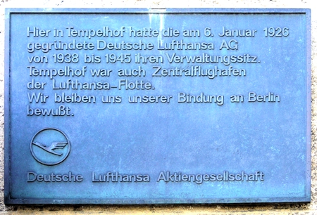Gedenktafel Gründung der Lufthansa 1926 Berlin-Tempelhof