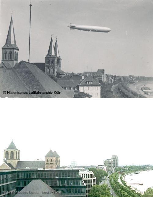 LZ 127 "Graf Zeppelin" ber Kln auf dem Weg zur Einweihung der Mlheimer Brcke